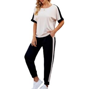 VIMPUNEC نساء 2 قطعة ملابس الصيف صالة غير رسمية مجموعات لينة Sweatsuits العصرية مطابقة مجموعات كاكي L
