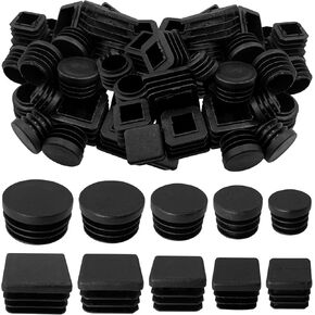 200Pcs End Caps for Tube 3/5" 3/4" 55/64" 1" 1-1/5" Black Round Plastic Plug Square Tubing End Caps Kit, Tubing Post End Cap Plastic Plugs for Metal Tubing Pipe Furniture Protection