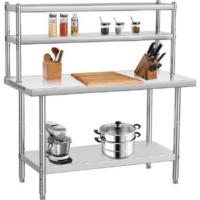 Garvee Stainless Steel Table with Overshelves, 36" X 24" Commercial Work Table with 36" X 12" Shelf, Metal Kitchen Prep Table & Shelving Combo