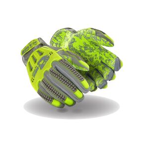 MAGID TRX746 Windstorm Series Impact Gloves | ANSI A6 Cut Resistant Hi-Viz Safety Work Gloves with Cool Mesh Venting, Grey/Yellow/Camo, Size 8/M (1 Pair)