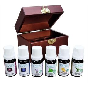Favorites Sampler Wooden Box of Six 100% Pure Essential Oils for Aromatherapy - Therapeutic Grade - for Use Diffusers