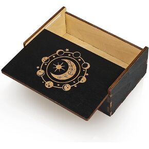 Tarot Card Box, Small Wooden Tarot Box, Moon Star Printed Tarot Card Holder Box for Storage, Jewelry, Healing Stones, Dice, Home Decor, Witchcraft