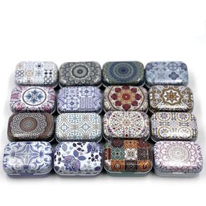 8Pcs Mini Flower Tin Trinket Jewelry Organizer Storage Box Decorative Boxes Small Metal Tins with Hinged Lids Portable Box Containers Small Storage Kit (Bohemia)