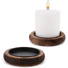 2 PCS Wood Candle Holder Farmhouse Decor Wooden Pillar Candles Tray for Table Decorative Rustic Candle Holder Tray Base Wooden Plate Pedestal Stand for Put up Coffee Holder Christmas Decoration