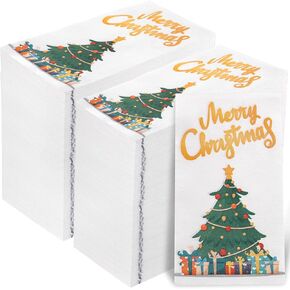 Hioasis 100 PCS Christmas Guest Napkins - Disposable Christmas Tree Paper Napkins Merry Christmas - 3 Ply Christmas Napkins for Christmas & Kitchen & Table & Bathroom