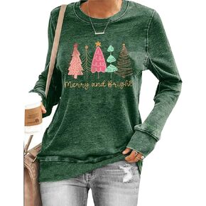 Farm Fresh Christmas Plaid Trees T Shirt Womens Casual Letter Print Long Sleeve Shirt Funny Pullover Graphic Tees