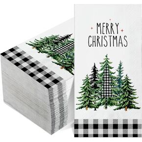 100 Pieces Christmas Napkins Bulk Holiday Disposable Paper Guest Hand Towel Christmas Tree Cocktail Napkins Merry Christmas Hand Napkins for Home Winter Kitchen Xmas Party (Bright Plaid)