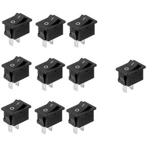 10 Pcs Black Mini 10x15mm 2 Pin SPST ON-Off Rocker Switch 3A 250V 6A 125V Case s654, Toggle Switches, Industrial Switches