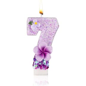 Birthday Number Candle, Purple Flower Birthday Number Candle Glittering Charming Number Candle Paraffin Number Candle for Birthday Party Anniversary (Number 5)