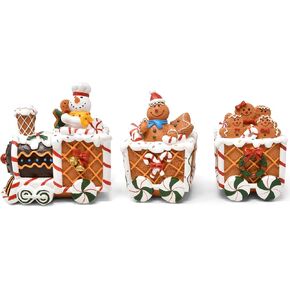 Gift Boutique Christmas Gingerbread Express Train Table Decor 3 Piece Resin Holiday Xmas Trains Figurine Shelf Sitter Tabletop Centerpiece Party Supplies Decoration
