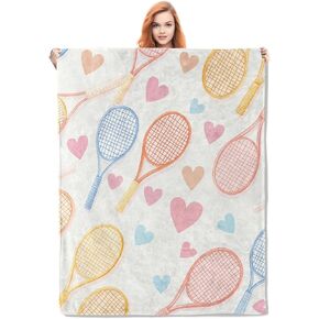 Tennis Rrackets and Hearts Blanket Gifts for Women Girls Soft Warm Lightweight Cozy Plush Sport Game Throw Blankets for Bedroom Living Room Sofa Home Decor 60"x50"