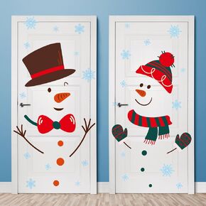 FINPAC 4 Sheets Christmas Door Stickers, Removable Door Decorations Christmas Wall Stickers Snowman Elk Snowflake Stickers for Room Wall Door Refrigerator Window