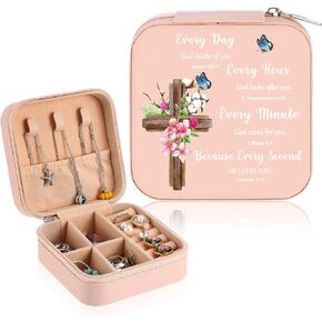 هدايا عيد الميلاد المسيحية، علبة مجوهرات للسفر، صندوق مجوهرات صغير مع صلاة آية الكتاب المقدس للنساء، خواتم، أقراط، قلائد، أساور لهدايا عيد ميلاد ملهمة in Kuwait