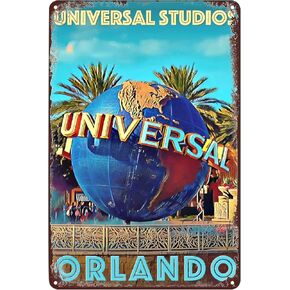 Vintage Tin Signs Orlando Universal Studios Travel Poster USA Trip Landscape Metal Sign Wall Art Decor Plaque for Home Bar Cafe Club Office Hotel Shop Garage Living Room 8x12 inch