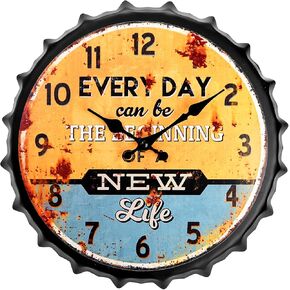 Okllen Bottle Cap Design Retro Wall Clock, 12 inch Metal Vintage Wall Clock Silent Non-Ticking Battery Operated Creative Decor for Beer Bar, Cafes, Farmhouse, Office, Kitchen