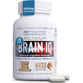 BrainIQ Nootropic Brain Supplements for Memory and Focus | Memory Supplement for Brain Health | Cognitive Supplement & Memory Pill with Lion's Mane, L-threonine & Coffee Extract | Vegan, 60 Capsules