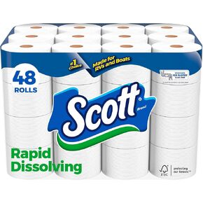 Scott Rapid-Dissolving Toilet Paper, 48 Double Rolls (6 Packs of 8), Sustainable, Septic-Safe, Toilet Paper