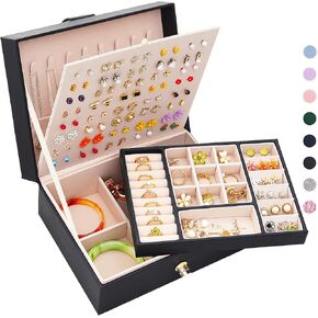Girls Earrings Jewelry Box for Earrings Necklaces Rings, Girls Stud Earring Organizer Box Earring Storage Case Jewelry Organizer Box for Girls Stud Earring Holder Organizer Box White