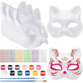 Zomiboo 24 Pieces Halloween White Blank Mask DIY Paper Full Face Costume with 5 Sheets Rhinestone Stickers Gem for Crafts Party Cosplay Wall Decorations