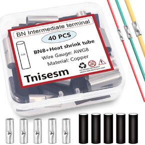 Tnisesm 40 Pcs 8 AWG Gauge Non Insulated Butt Connectors, Butt Splice Wire Connectors, Electrical Wire Seamless Uninsulated Butt Connectors Crimp Ferrule Terminals BN8