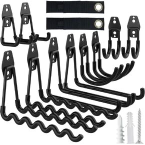 Garage Hooks, 12 Pack Heavy Duty Wall Storage Hooks for Garage Organization, Garage Wall Organizer for Tools, Ladders, Bikes