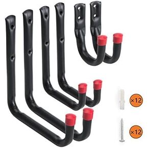 Wintek Heavy Duty Wall Mounted Garage Storage Utility Hooks and Hangers-Organizer for Tools,Bikes,Ladders,Chairs-Includes 12pcs Screws and Anchors,6 Pack