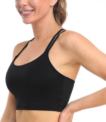 HSIA Women's Sports Bra, Yoga Tank Tops Workout Padded Medium Support Longline Strappy Crisscross Back in Kuwait