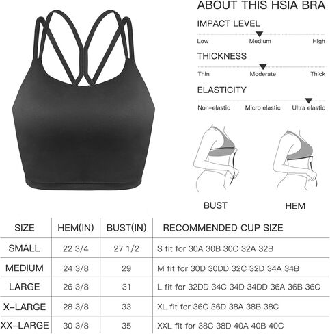 HSIA Women's Sports Bra, Yoga Tank Tops Workout Padded Medium Support Longline Strappy Crisscross Back in Kuwait