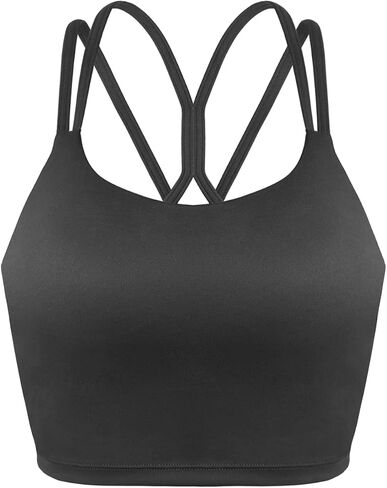HSIA Women's Sports Bra, Yoga Tank Tops Workout Padded Medium Support Longline Strappy Crisscross Back in Kuwait