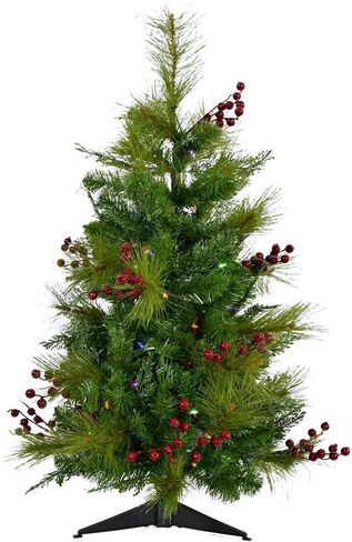 Fraser Hill Farm Set of 3 Prelit 18-in. Artificial Sidewalk Trees, Outdoor Battery Operated Fake Tree with Realistic Foliage & Warm White LED Lights in Saudi Arabia