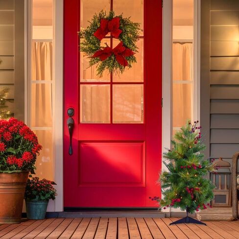 Fraser Hill Farm Set of 3 Prelit 18-in. Artificial Sidewalk Trees, Outdoor Battery Operated Fake Tree with Realistic Foliage & Warm White LED Lights in Saudi Arabia