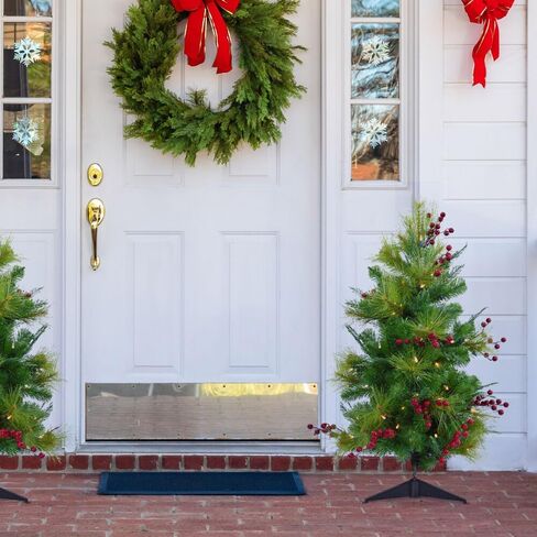 Fraser Hill Farm Set of 3 Prelit 18-in. Artificial Sidewalk Trees, Outdoor Battery Operated Fake Tree with Realistic Foliage & Warm White LED Lights in Saudi Arabia