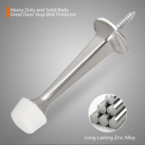 2 Pack Heavy Duty Rigid Door Stoppers Satin Nickel, Solid Door Stops Wall Protector with Soft Rubber Tips for Home and Office in Saudi Arabia