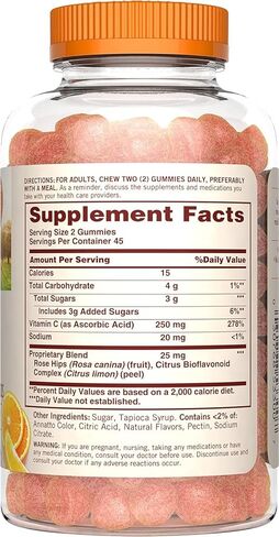 علكة فيتامين C من Nature's Bounty Sundown مع ثمر الورد والحمضيات الحيوية، بنكهة البرتقال، 90 قطعة (عبوة من قطعتين) in Kuwait