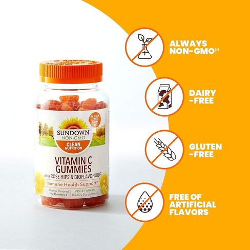 علكة فيتامين C من Nature's Bounty Sundown مع ثمر الورد والحمضيات الحيوية، بنكهة البرتقال، 90 قطعة (عبوة من قطعتين) in Kuwait