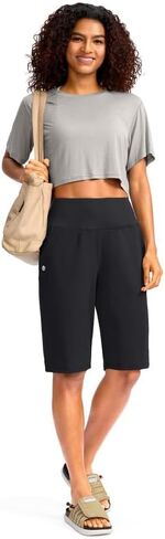 G Gradual Women's 12" Bermuda Long Shorts with Pockets High Waisted Stretch Knee Length Shorts for Women Summer Walking in Kuwait