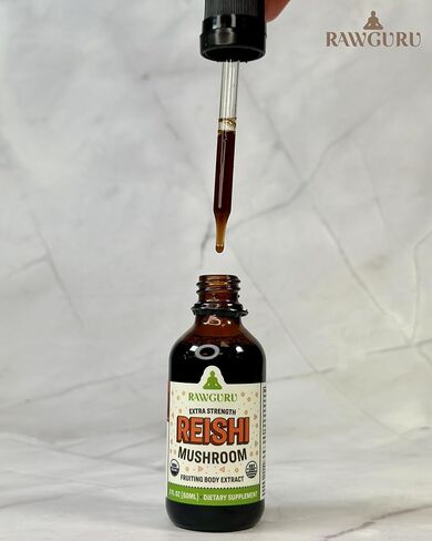 RawGuru Organic Reishi Mushroom Tincture - Reishi Mushroom Extract with Natural Trace Minerals - Nano-Processed Cognitive & Immune Support Supplement - 60 Servings of Vegan Drops per 60 ml, Pack of 1 in Saudi Arabia