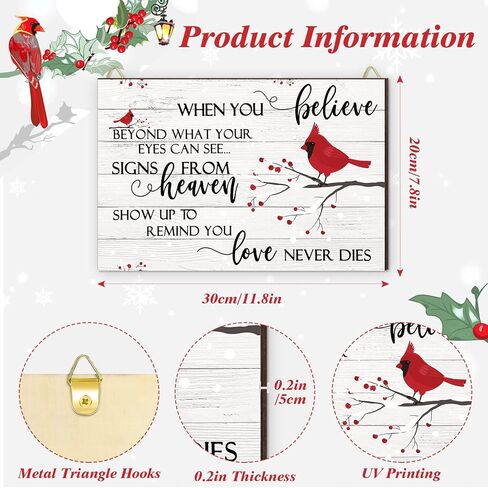 الأحمر الكاردينال زينة عيد الميلاد عيد الميلاد الكاردينال علامة خشبية صدق الحب لا يموت أبدا ملهمة الكاردينال الطيور كلمة لوحة الحائط للكهف بار المطبخ غرفة نوم المنزل ديكور عيد الميلاد، 12 × 8 بوصة in Kuwait