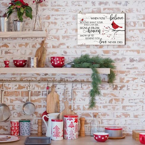 الأحمر الكاردينال زينة عيد الميلاد عيد الميلاد الكاردينال علامة خشبية صدق الحب لا يموت أبدا ملهمة الكاردينال الطيور كلمة لوحة الحائط للكهف بار المطبخ غرفة نوم المنزل ديكور عيد الميلاد، 12 × 8 بوصة in Kuwait