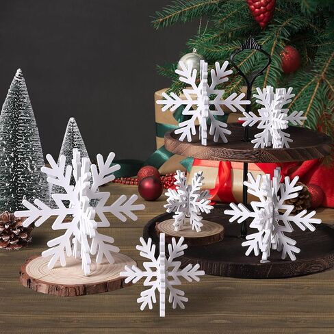 6 مجموعة عيد الميلاد الخشبية ندفة الثلج الديكور مثقال ذرة الشتاء 3D ندفة الثلج المركزية عيد الميلاد علامات ندفة الثلج لديكور الطاولة صور الدعائم المنزل لوازم حفلة عيد الميلاد in Kuwait