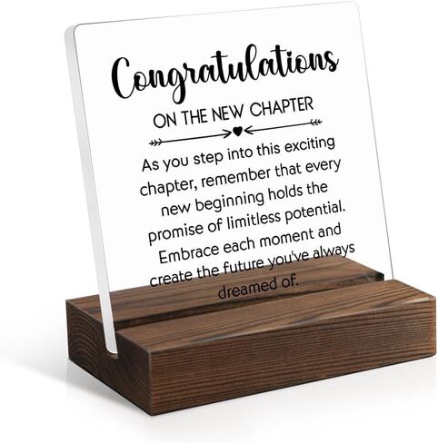 Congratulations on The New Chapter Acrylic Sign with Wooden Stand, New Job Gift for Colleague, Promotion Gift for Coworker, Graduation Retirement Farewell Gifts for Friend, New Chapter Gift in Saudi Arabia