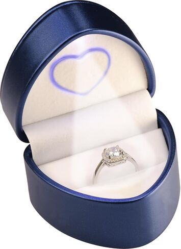 LED Ring Box for Proposal, Wedding, Engagement..Unique Designed Heart to Heart Idea PU Leather Heart Shaped Ring Jewelry Gift Box with Light for Women for Men (Blue) in Kuwait