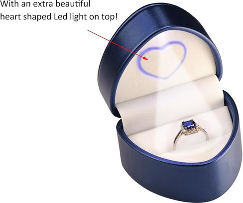 LED Ring Box for Proposal, Wedding, Engagement..Unique Designed Heart to Heart Idea PU Leather Heart Shaped Ring Jewelry Gift Box with Light for Women for Men (Blue) in Kuwait