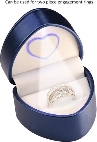 LED Ring Box for Proposal, Wedding, Engagement..Unique Designed Heart to Heart Idea PU Leather Heart Shaped Ring Jewelry Gift Box with Light for Women for Men (Blue) in Kuwait