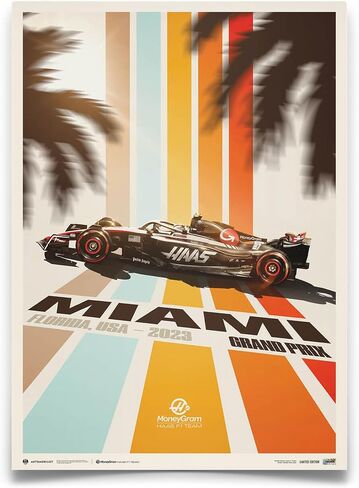 فريق هاس F1 - ميامي - 2023 | إصدار محدود، 19.75 × 27.5 بوصة ديكور الغرفة وتذكارات السباق للرجال والمراهقين، ملصقات فنية للسيارات، لوحة فنية جدارية على شكل كهف رجل، مطبوعات بضائع F1 in Saudi Arabia