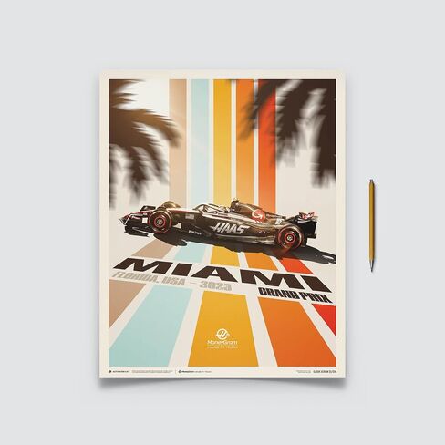 فريق هاس F1 - ميامي - 2023 | إصدار محدود، 19.75 × 27.5 بوصة ديكور الغرفة وتذكارات السباق للرجال والمراهقين، ملصقات فنية للسيارات، لوحة فنية جدارية على شكل كهف رجل، مطبوعات بضائع F1 in Saudi Arabia