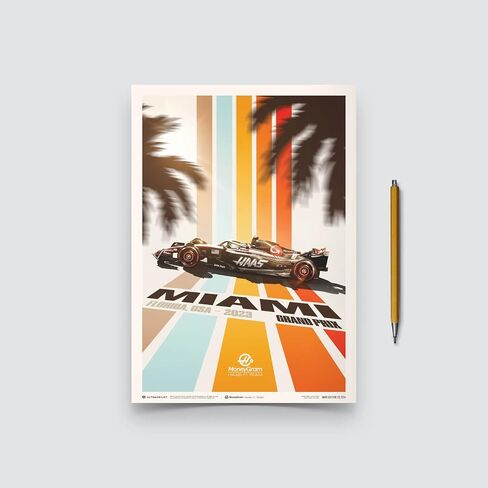 فريق هاس F1 - ميامي - 2023 | إصدار محدود، 19.75 × 27.5 بوصة ديكور الغرفة وتذكارات السباق للرجال والمراهقين، ملصقات فنية للسيارات، لوحة فنية جدارية على شكل كهف رجل، مطبوعات بضائع F1 in Saudi Arabia