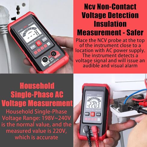XIRUJNFD Smart Digital Multimeter, Ht123 Smart Digital Multimeter, Tm-510 4000 Counts Smart Digital Multimeter HT123 Automatic Digital Multimeter, Voltage Tester with Non-Contact Voltage for AC/DC (1) in Saudi Arabia