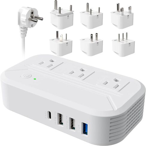 محول طاقة 220 فولت الى 110 فولت 2300 واط للسفر الدولي مع 3 تيار متردد 3 USB-A 1 USB-C محول جهد خفض الجهد من الولايات المتحدة الى اوروبا والمملكة المتحدة واستراليا وايطاليا وايطاليا والهند واسرائيل in Kuwait