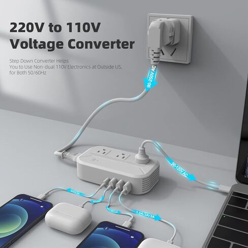 محول طاقة 220 فولت الى 110 فولت 2300 واط للسفر الدولي مع 3 تيار متردد 3 USB-A 1 USB-C محول جهد خفض الجهد من الولايات المتحدة الى اوروبا والمملكة المتحدة واستراليا وايطاليا وايطاليا والهند واسرائيل in Kuwait